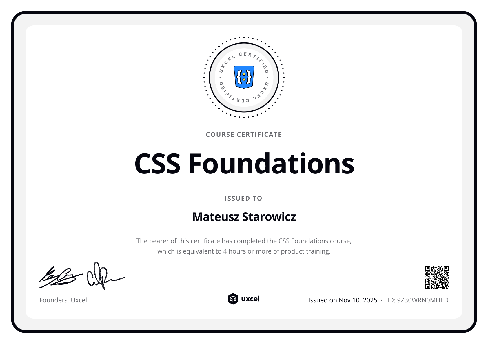 Mateusz Starowicz's certificate